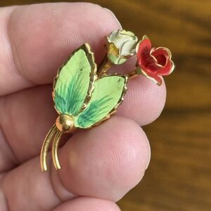 Vintage Flowers‎ Rose Brooch Pin Gold-Tone READ